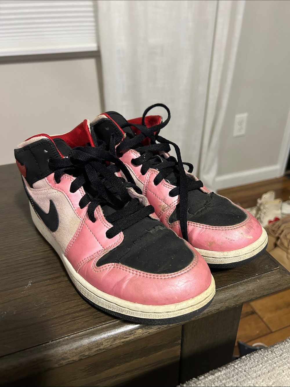 Nike Air Jordan  Kids Pink and Black High-Top Sneakers with Black Swoosh